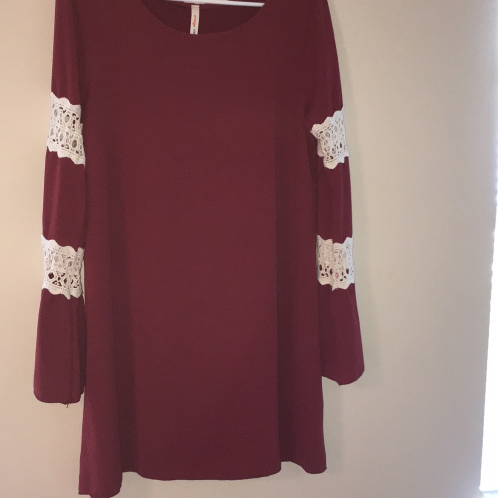 Burgundy dress with lace accents